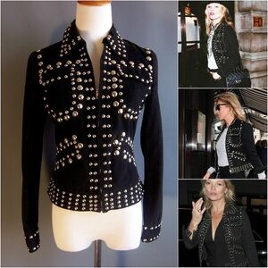 Vintage RONCELLI Black Denim Silver Studded Motorcycle Moto Jacket & Pants
